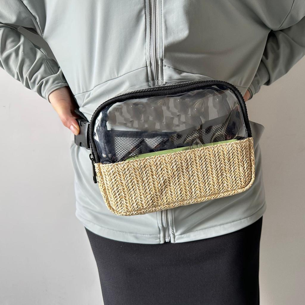 New Straw Fanny Bag Cosmetic Bag Belt Portable Transparent Large Capacity PVC Waterproof Storage