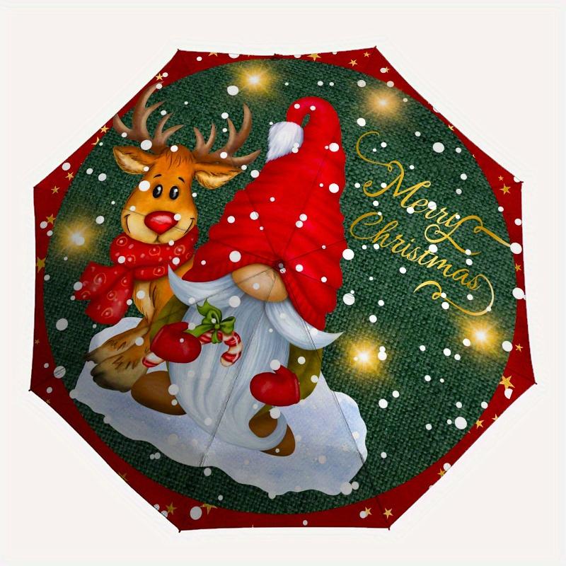 Christmas Gnome and Reindeer Round StickerUmbrella, Portable 3-Fold Compact Umbrella,Christmas Gift ES412