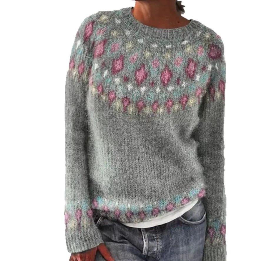 Women's New Color-Block Round Neck Fashion Sweater