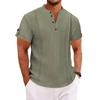 Maglietta Henley da Uomo Estiva in Misto Cotone, Tinta Unita Scollo a V con Bottoni Manica Corta Casual con Texture Rugosa