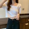 Crop Top Estivo da Donna con Scollo Quadrato a Maniche Corte - Trendy, Vestibilità Larga, Vita Alta