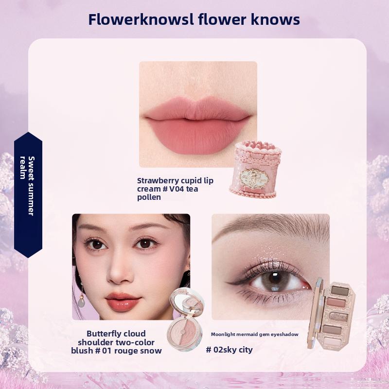 Flowerknows Gift Box Makeup Set Little Angel Full Box Lip Glaze Blusher Shell Jewelry Flower Know Birthday Gift Kit