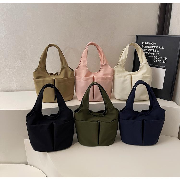 Lightweight Multi-Pocket Nyl Handbags for Women Simple Solid Color Ladies Lunch Box Versatile Female Casual Travel Tote Bag