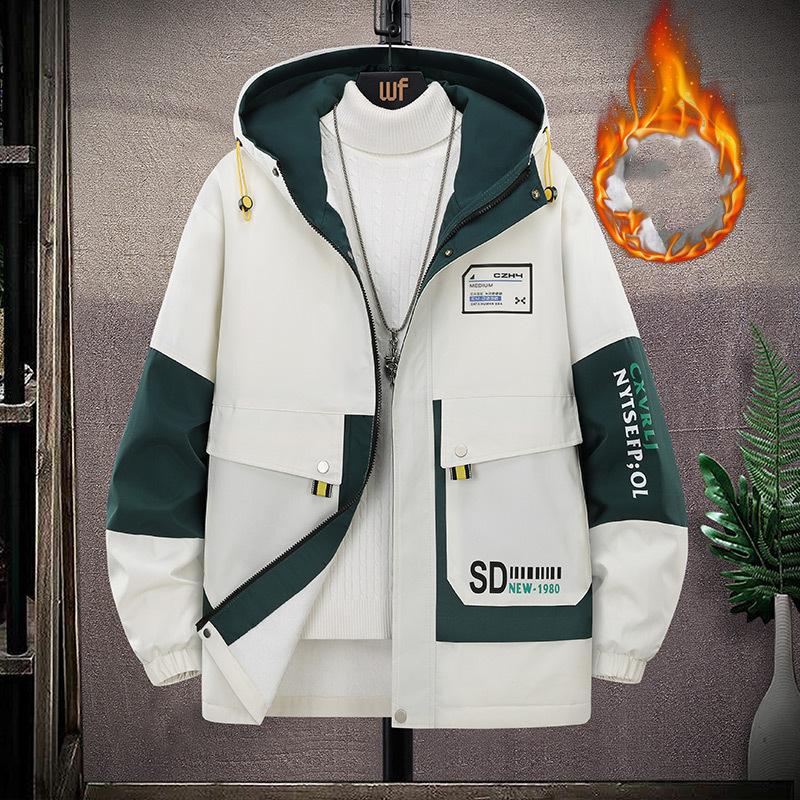 Jaqueta Masculina de Inverno Acolchoada Quente Forrada Tamanho Grande com Capuz Múltiplos Bolsos Jaqueta Quente para Exterior