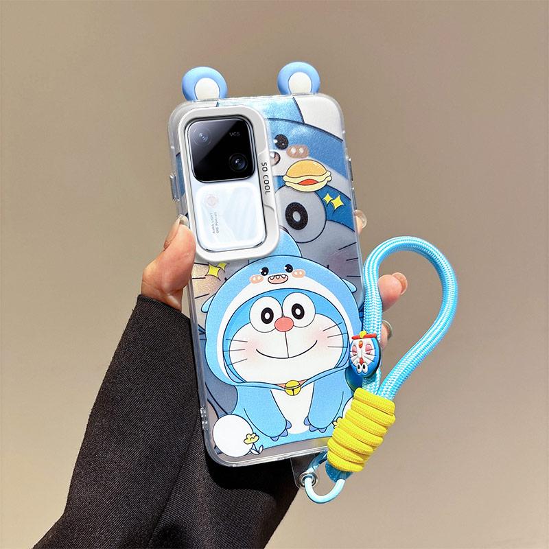 KEYSION Cute Ear Cartoon Case for VIVO V30 Pro 5G V30 with Lanyard Soft Silicone+PC Shockproof Phone Back Cover for VIVO V30 Pro