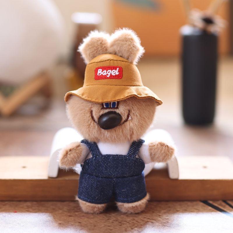 Cute Overalls Denim Hat Cartoon Bear Plush Toy Pendant Keychain For Decor Bag