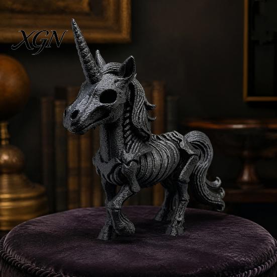 Dark Fantasy Wohnkultur 3D Gedrucktes Pferde Skelett Ornament, Hörner Knochen Statue, Kreatives Gruseliges Innenraum Ornament PLA Handwerk für Halloween Und Spuk