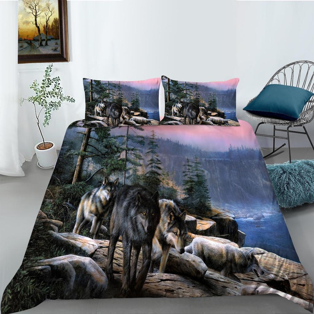 Polyester Bettwäsche Zwei- oder Dreiteilig Digitaldruck Wolf Serie