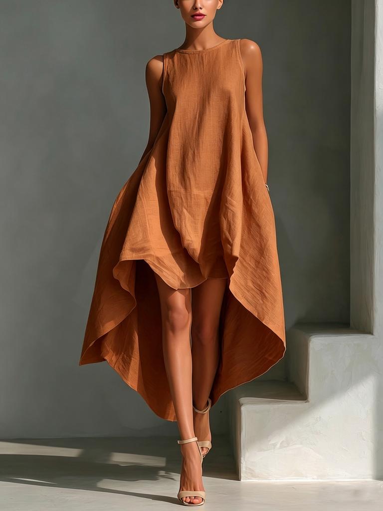 White Asymmetrical Hem Sleeveless Maxi Dress