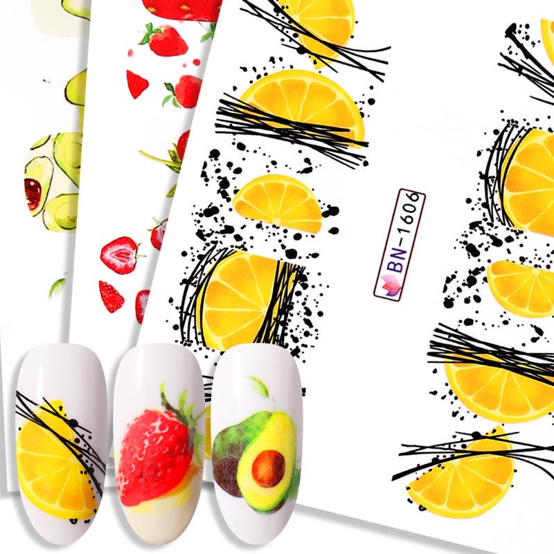 

Новинка, 1 лист, красочные фруктовые водяные знаки, наклейки для ногтей, художественное украшение летнего цвета, фруктовый узор для ногтей