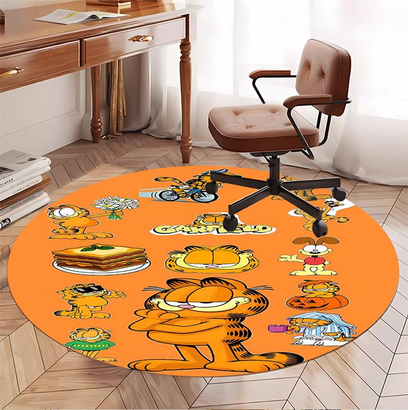 Garfield Pattern Round Rug, Indoor/Outdoor Mat, for Picnic, Gameroom, Bedroom, Office, Living Room, Home Decor Carpet, Birthday Gift