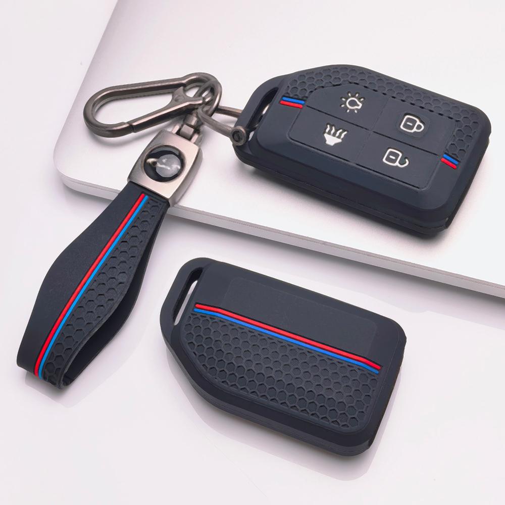 Anti Lost Silicone Keychain Lanyard for Volvo New FM FH Truck FH16 with Keychain Honeycomb Texture Racing Stripe Car Key Organizer Accessory