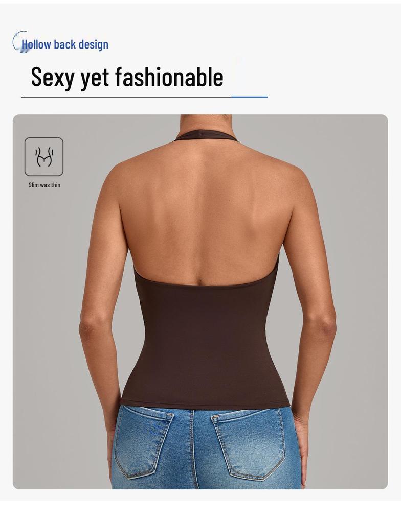 Women's Euro-American Halter Sports Vest: Tummy Control, Open Back, Breathable, Quick-Dry Yoga Top