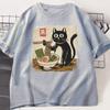 Funny Black Cat RaUnisex Tshirt Unisex Women Japanese Graphic Tees Kawaii Cat Anime Print T Shirt Casual Short Sleeve Unisexs Clothes