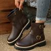 Large Size Double Buckle Martin Boots Women's Winter British Retro Knight Boots
