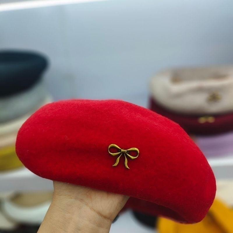 New autumn and winter fashion versatile wool bow beret shows British foreign style retro bud painter hat
