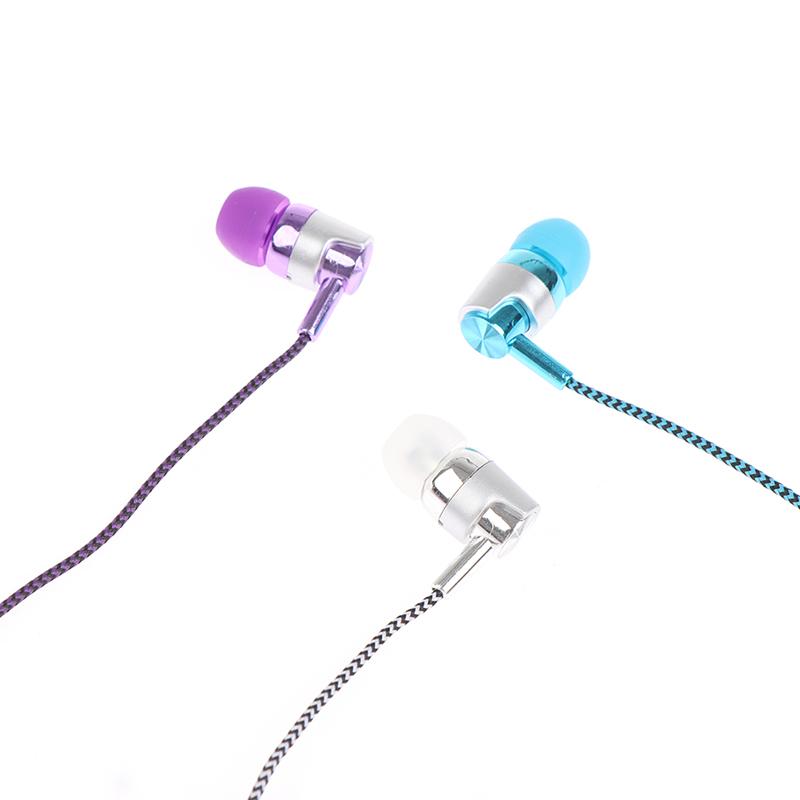 1Pc Stereo Earbuds Earphone Wired Nylon Weave Cable Earphone Headset With Mic