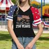 Women V Neck Short Sleeve Pullover T Shirt Casual Top with Graphic Print for Independence Day Celebration 1776 To 2026 Commemorative Design