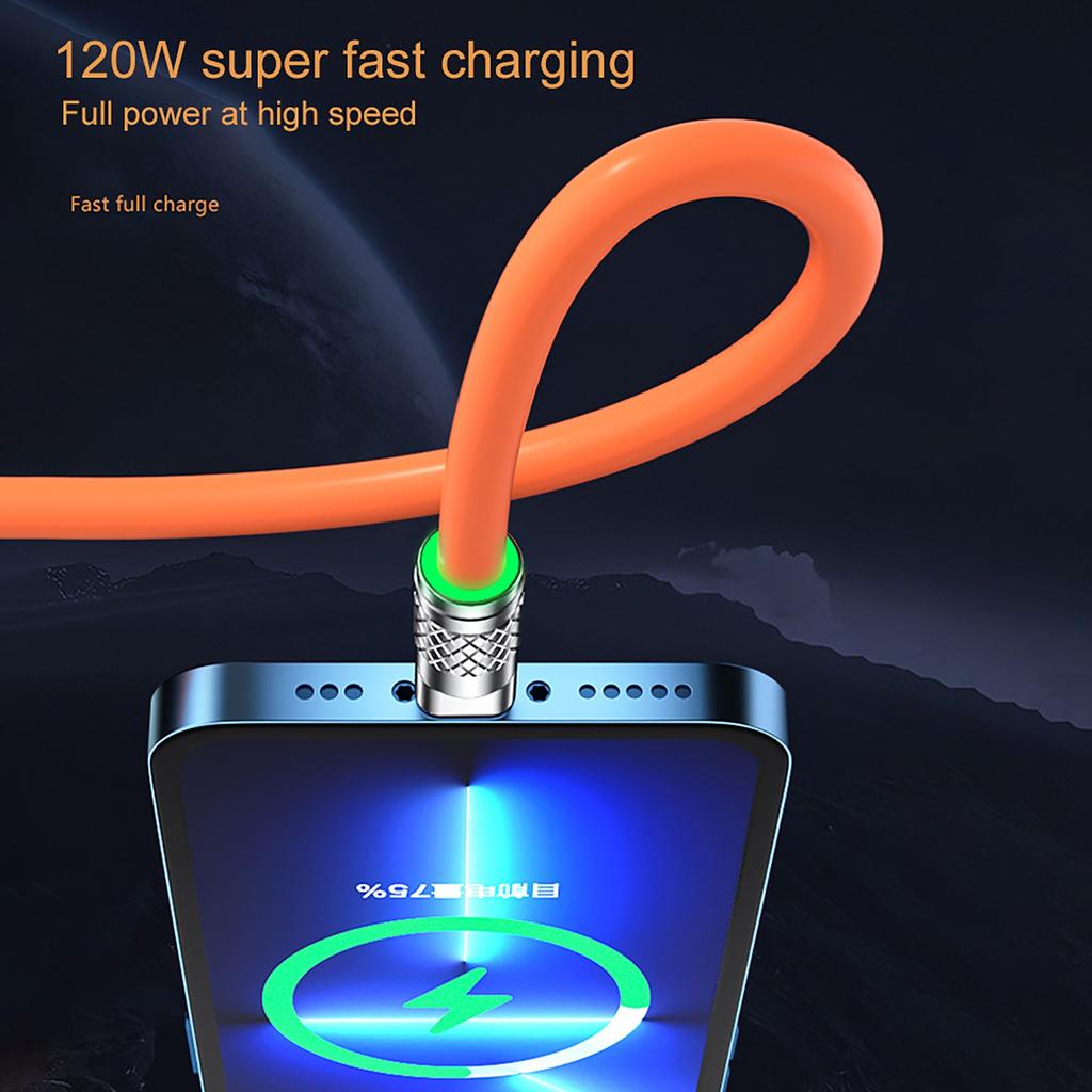3 In 1 Fast Charging Cable 6A 120W Metal Liquid Silicone Type-C Micro-USB Data Charger Cable 1.2M Line For I-Phone Android