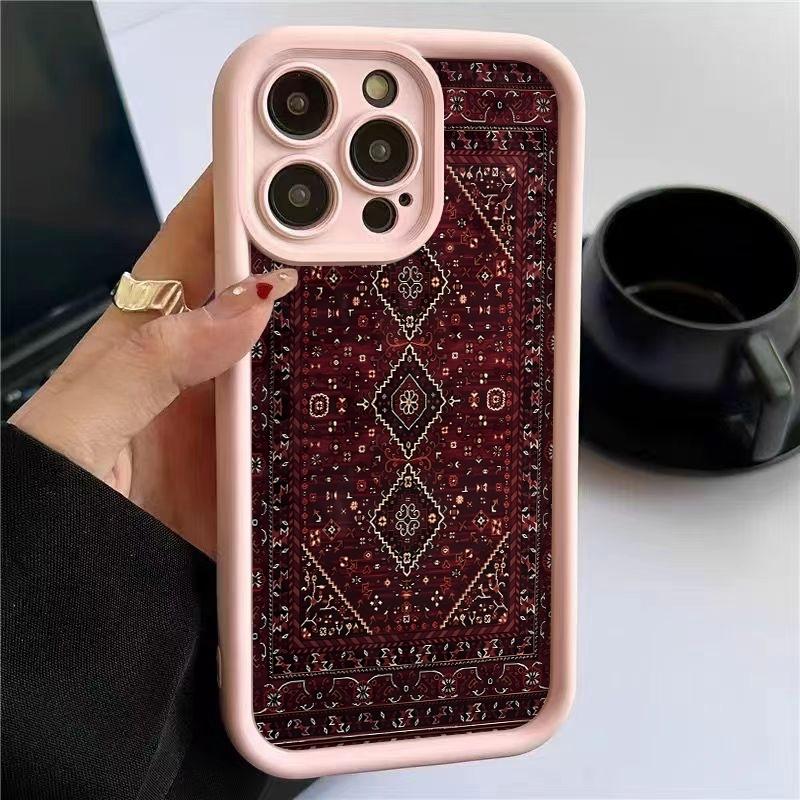 Pouzdro na telefon Vintage červený vzorovaný koberec Design Pro Xiaomi Redmi Note 14 13 Pro Plus 5G 12 11 10 Pro 4G 13 14C 13C 12C Měkký kryt