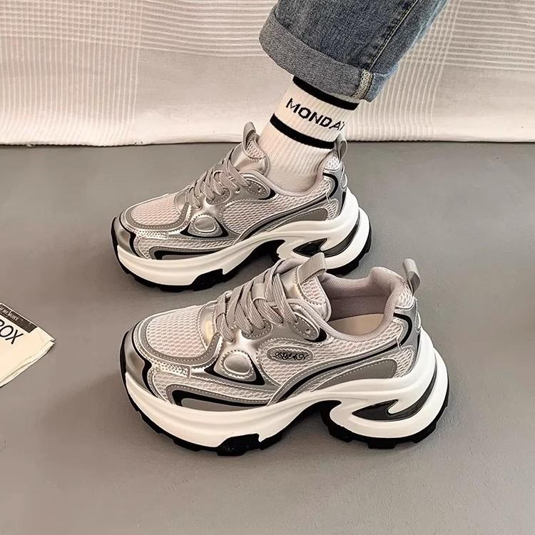 Mesh Breathable Dad Shoes Women's 2025 Summer New Thick-soled Heightened Thin Lightweight Versatile Casual Sports Shoes Tide