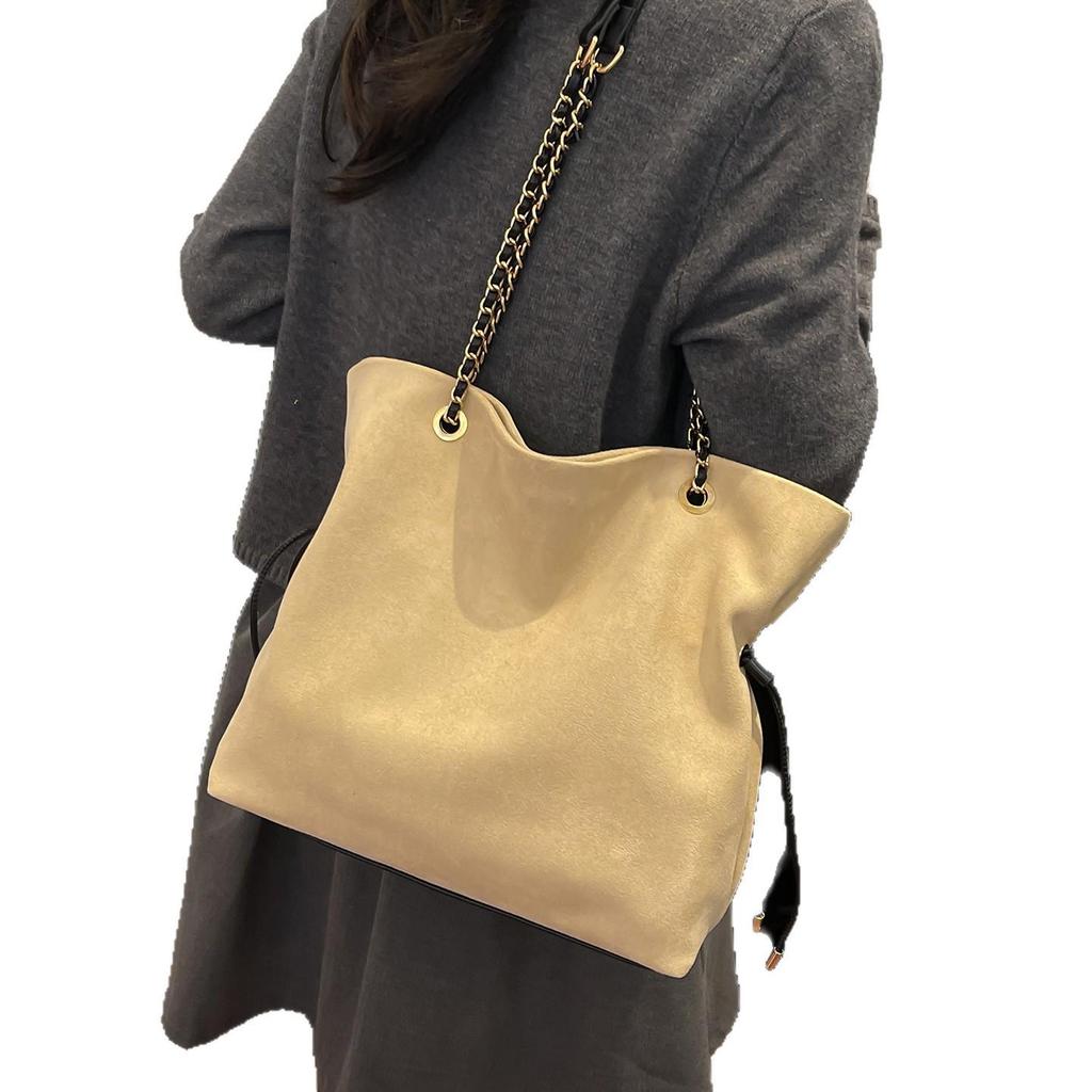 2025 Women's Retro Suede Canvas Large Capacity Tote Chain Shoulder Bag