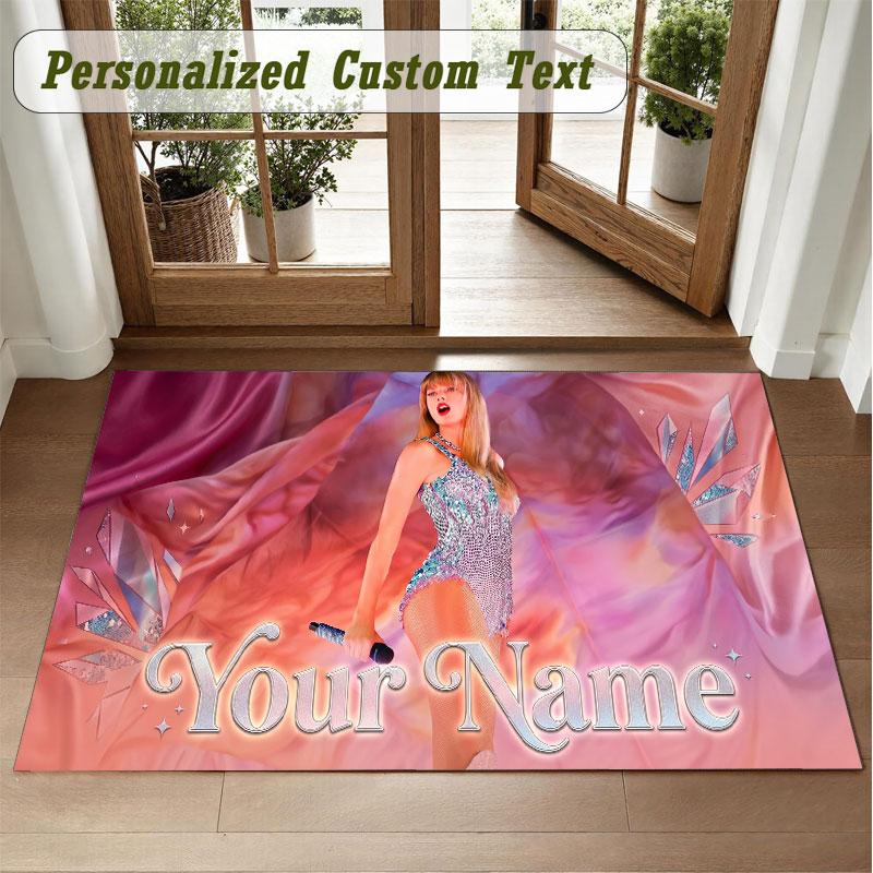 Crystal Velvet Square Rug Custom NameTaylor Swift Pattern Non Slip Home Floor Decor Rug