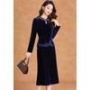 Ke Bei Er French Romantic Hollow Velvet Beaded Mid-length Dress