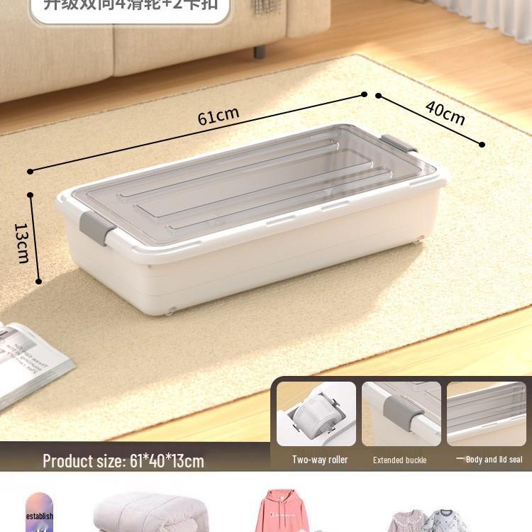 Transparent Underbed Storage Box with Wheels for Clothes and Quilts