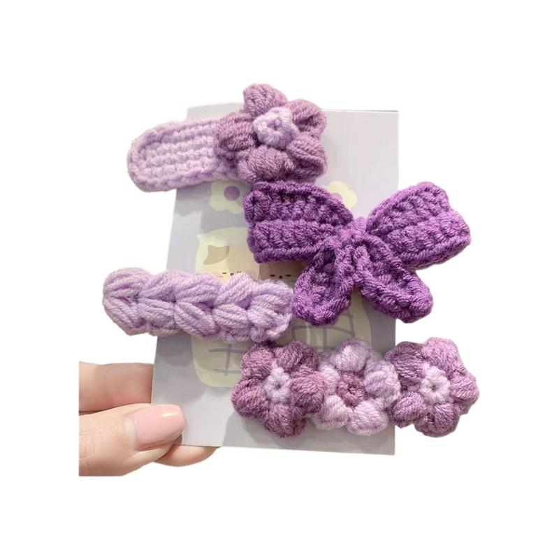 

4 Piece Hair Clip Feature Multiple Styles Floral and Bowknot Pattern for Girls Women Fashion Accessories Firm Hold фіолетовий