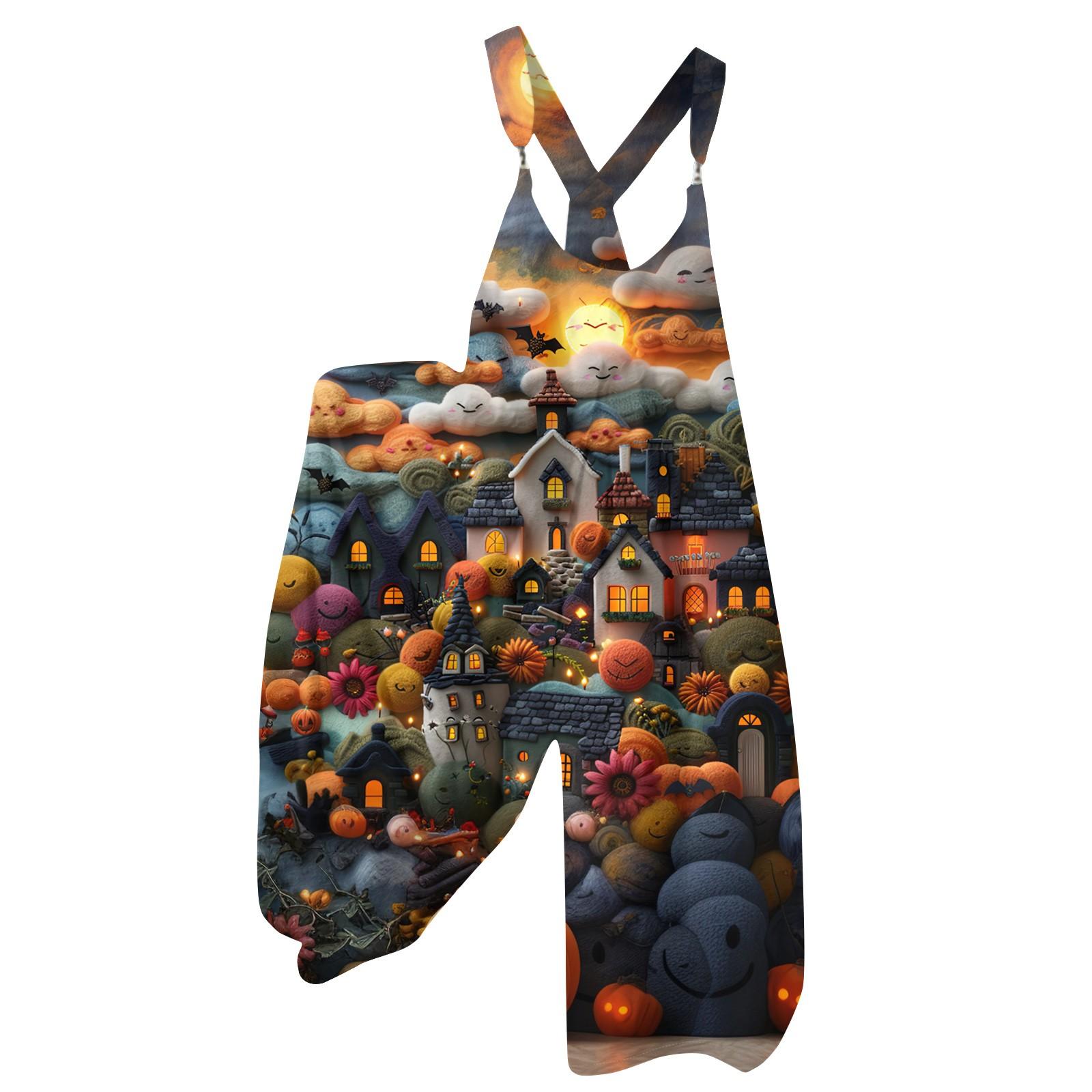 

Женский летний комбинезон с цветочным принтом в винтажном стиле (Нерегулируемые ремни) L тёмно-синий