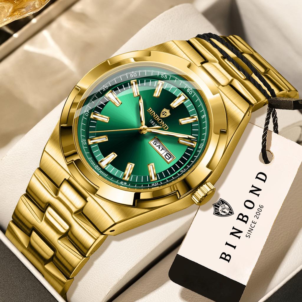BINBOND Sturdy Waterproof Quartz Watch For Men Luxury Auto Date Week Display Luminous Precise Men's Watches Orginal Reloj