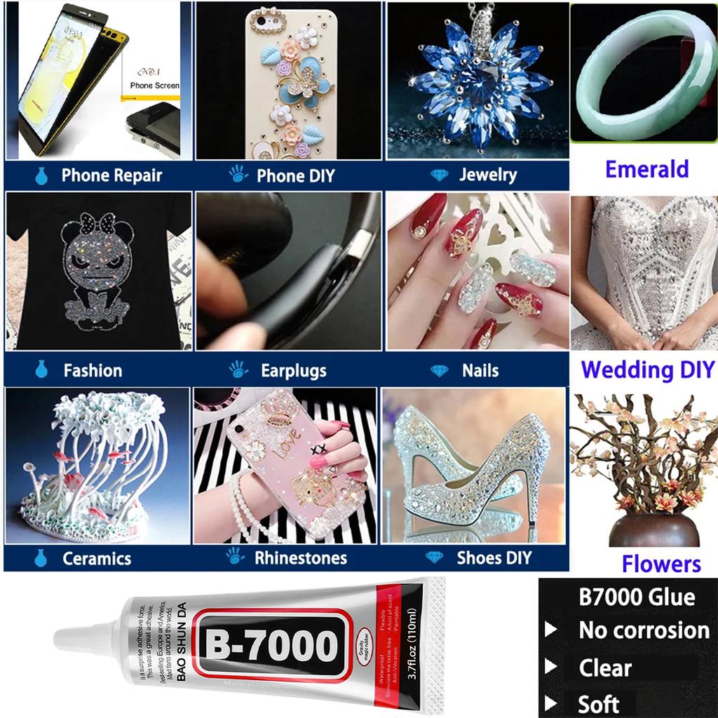 Jewelry Glue (110g) B7000/T7000 for DIY Jewelry, Mobile Phones, Metal, and Glass—Waterproof Transparent/Black Adhesive