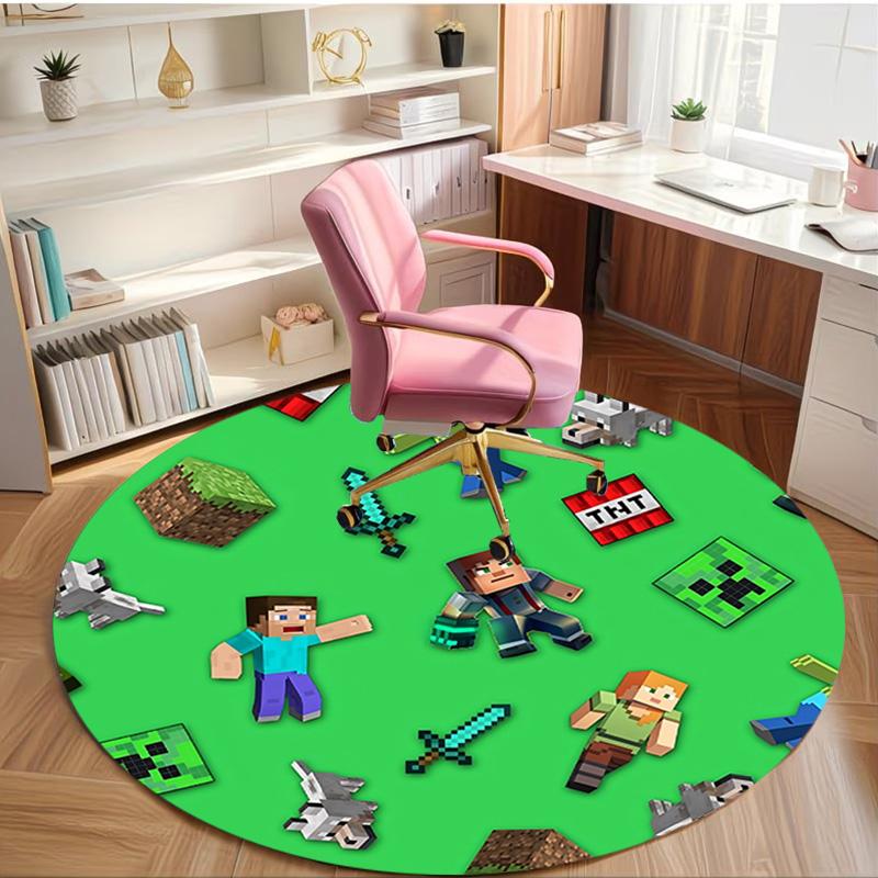 Minecraft Print Round Rug, Washable Floor Carpet, For Entryway Dorm Laundry Room Office Study, Home Decor Birthday Christmas Gift