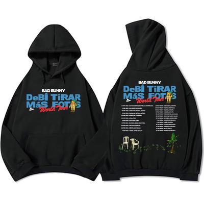 Bad Bunny Fotos World Tour Hoodies Langarm Fleece Kapuzenpullover Streetwear Herren Damen Kleidung