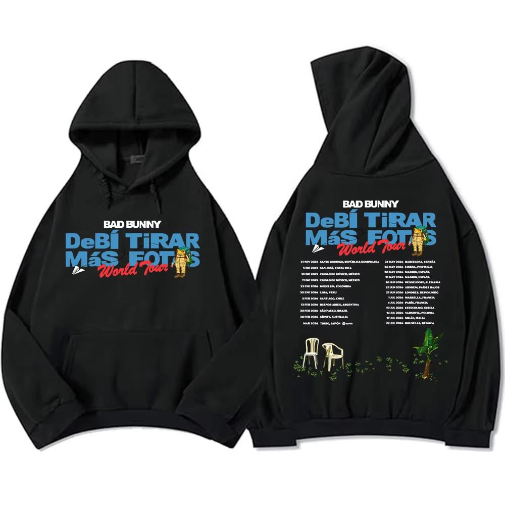

Bad Bunny Fotos World Tour Hoodies Long Sleeve Fleece Hooded Sweatshirts Streetwear Men Women Clothing S