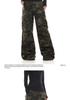 Unisex Vintage Washed Camo Wide-Leg Work Pants with Multi-Pockets