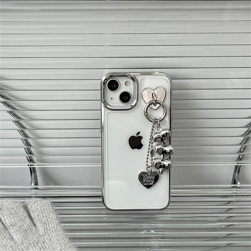 Luxury 3d Love Heart Pendant Transparent Plating Case For Iphone 14 13 12 11 Pro Max X Xr 7 8 Plus Shockproof Soft Cover Funda