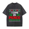Peace Christmas Reindeer Trees Hearts Holiday Pattern Vintage Distressed Loose Streetwear Tops for Campus Days