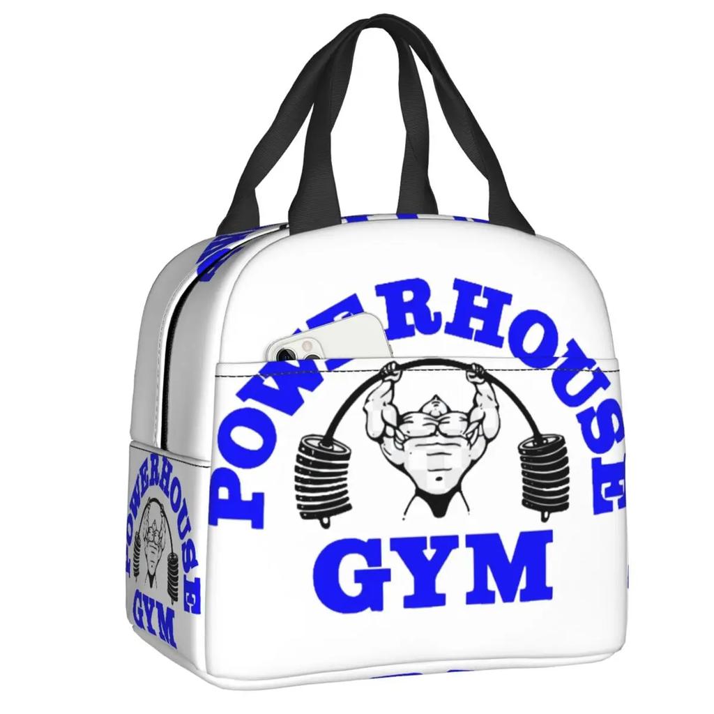 Powerhouse Gym Logo Thermal Insulated Lunch Bag Women Bodybuilding Fitness Portable Lunch Container Travel Storage Food Box