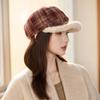 Autumn and Winter Hat Women's British Retro Plaid Octagonal Hat Fashion Versatile Cap Thermal Hat