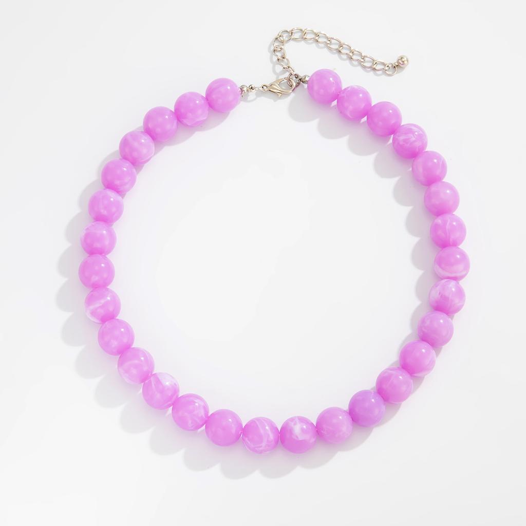 Bohemia Fashion Dopamine Color Acrylic Round Bead Handmade Beading Necklace for Women Temperament Simple Jewelry Accessory Gift