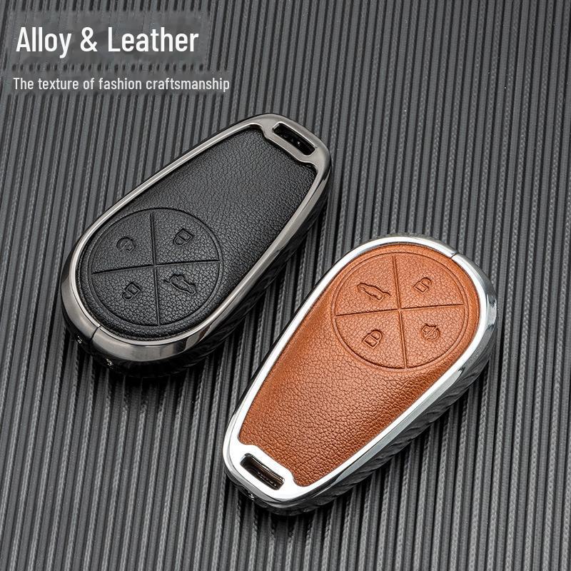 Key Cover for 2022 NIO ES6/ES8/EC6 - Double-Sided Leather and Metal Design, Unobstructed Signal Protection