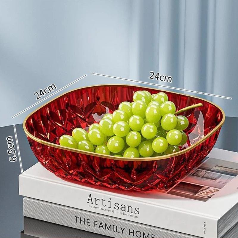 Gold Rim Crystal Fruit Bowl Diamond Cut Texture Shatter Resistant Food Safe Dish for Wedding Party Home Decor Use