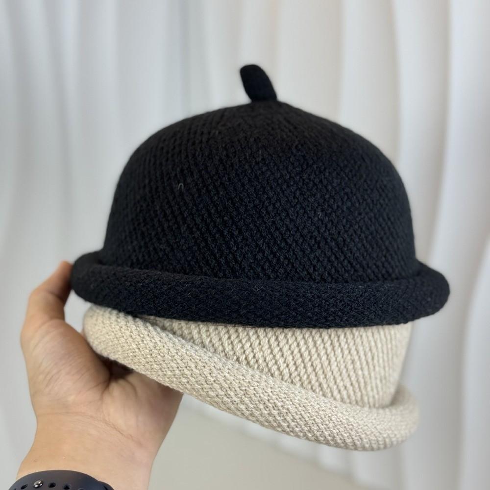 with Short Brim Knitted Hat Solid Color Landlord Hats Fashion Knitted Melon Skin Hats Winter