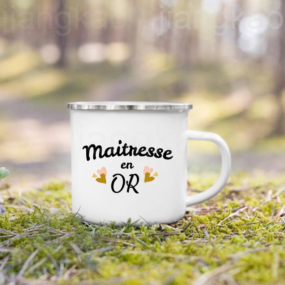 Best Teacher In The World French Print Mug Coffee Cup Drinks Camping Enamel Mugs Teacher's Day Graduate Thanks Gift for Teachers