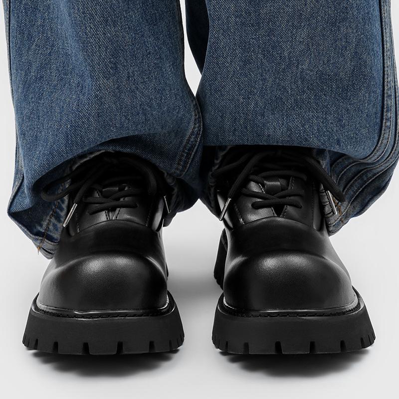 Men's Black derby leather shoes 38-46 Leisure luxury designer style Fashion party Outdoor thick soled height increasing shoes
