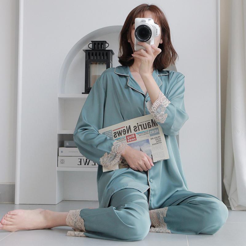 

Пижамный комплект для женщин, одежда для сна, рубашка, брюки, повседневная пижама, одежда для отдыха, весна-лето, новая домашняя одежда, ночная одежда XL