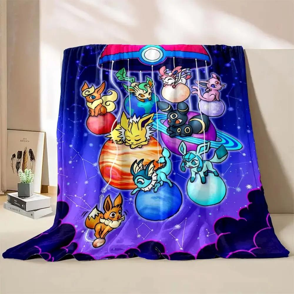 Japanese Style Blanket Pokemon Flannel Throw Home Sofa Lunch Break Blankets Cartoon Eevee Anime Figures Kids Children Student