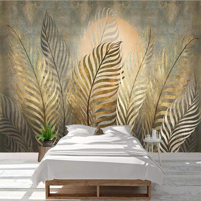 Europäischen Stil 3D Golden Leaf Tapete Kunst Retro Restaurant Café Hintergrund Wand Papel De Parede Kreative Wohnkultur 3D wandbilder